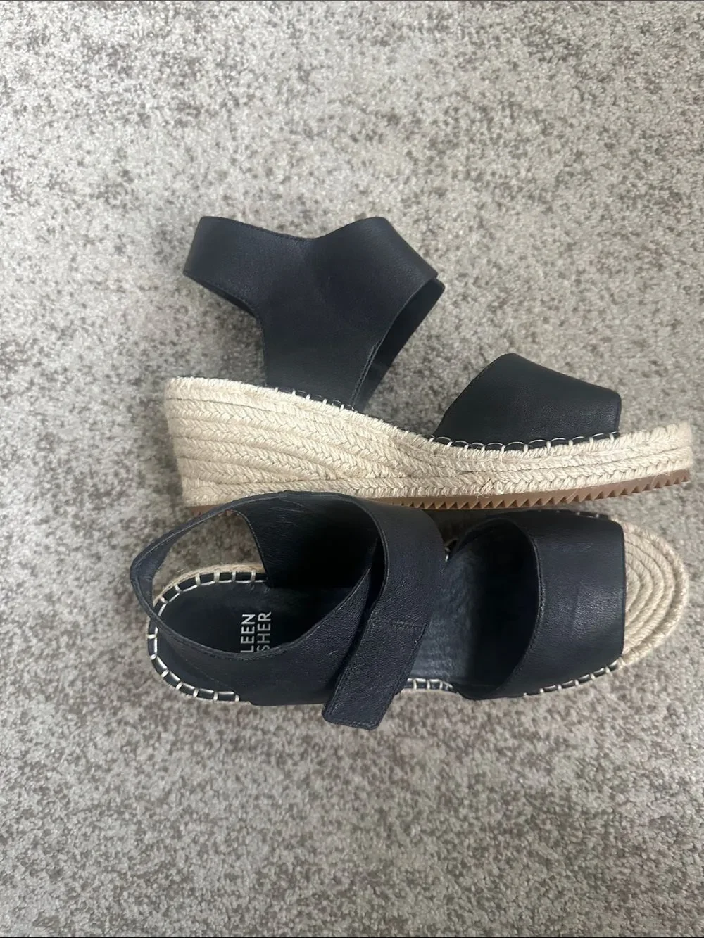 Eileen Fisher Weslia Black Leather Wedge Sandal 8